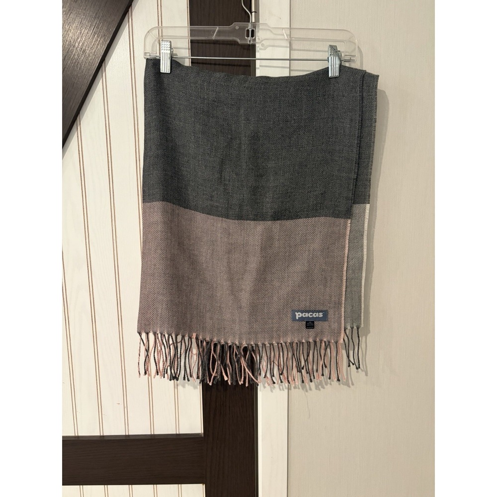 Pacas Women’s Window Pane Scarf/Wrap Blush Pink Plaid 100% Baby Alpaca